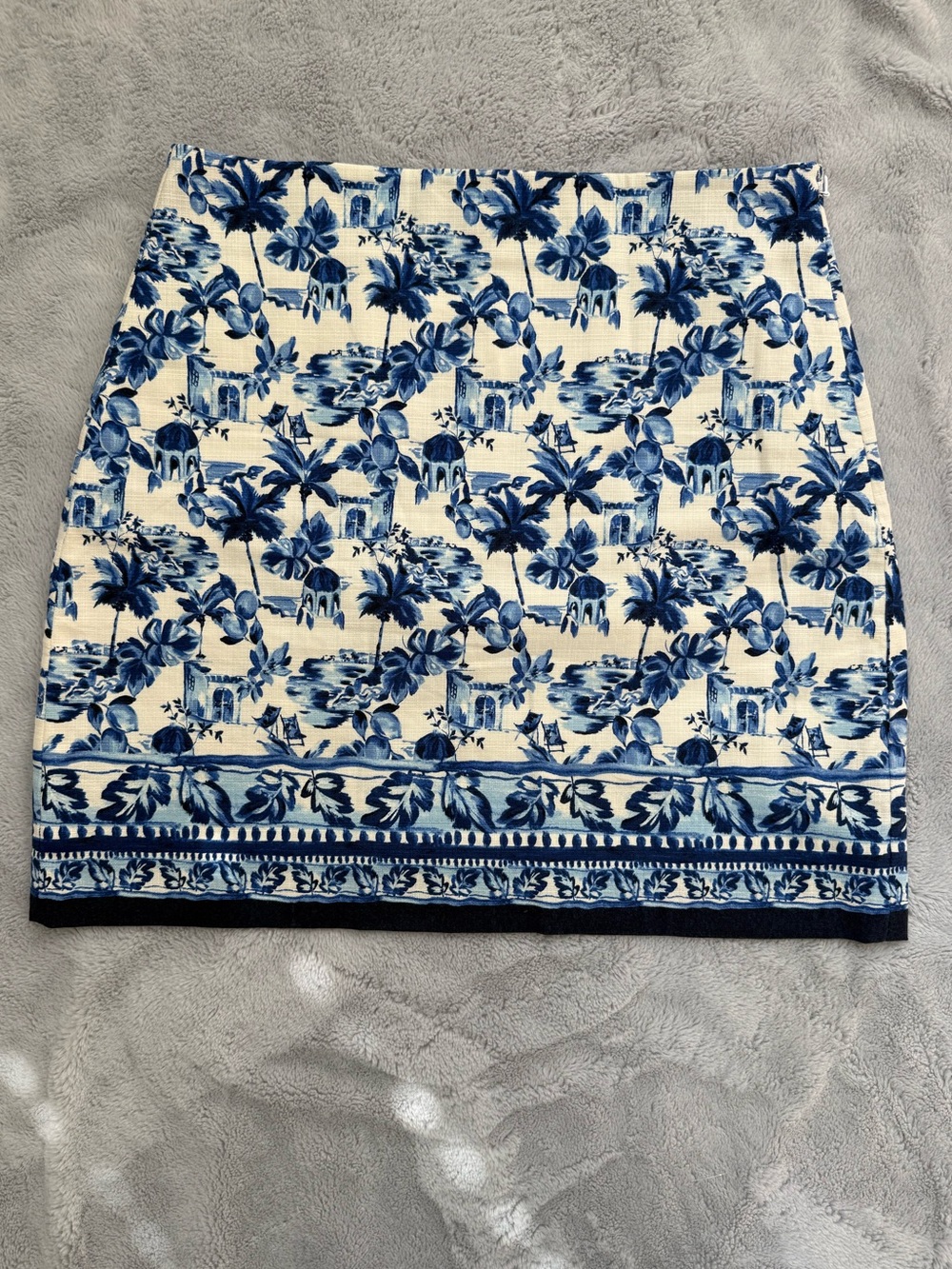 LOFT Blue and White Mediterranean Print Mini Skirt